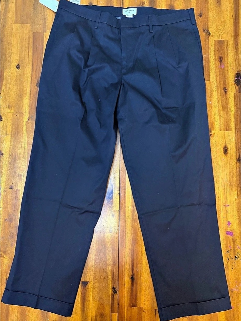 Dockers Iron Free Khaki Relaxed Fit Pleated Pants Pleated Chinos Blue Waist 40